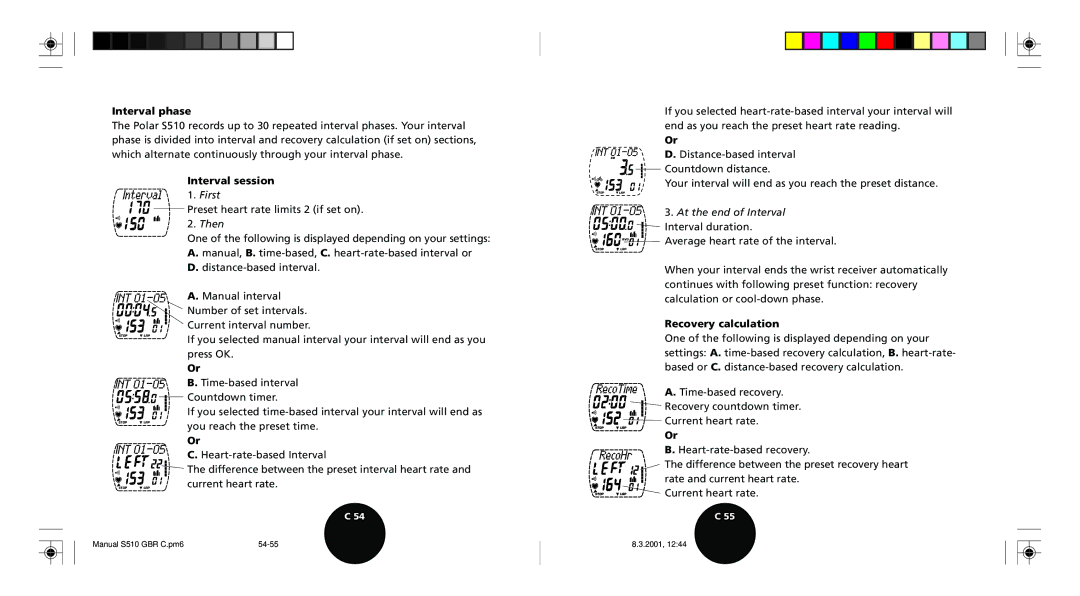 Polar S510 user manual Interval phase, Interval session, Recovery calculation 