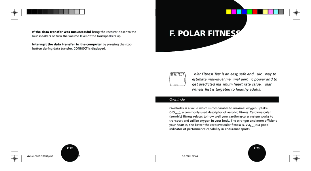 Polar S510 user manual Polar Fitness Test, OwnIndex 