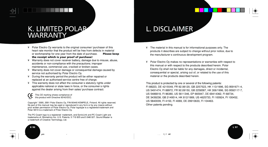 Polar S510 user manual Limited Polar Warranty, Disclaimer 