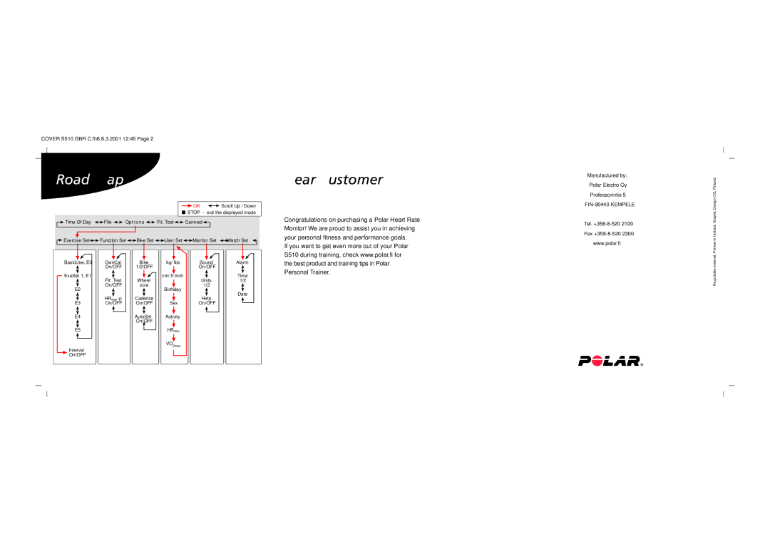 Polar S510 user manual Road Map 