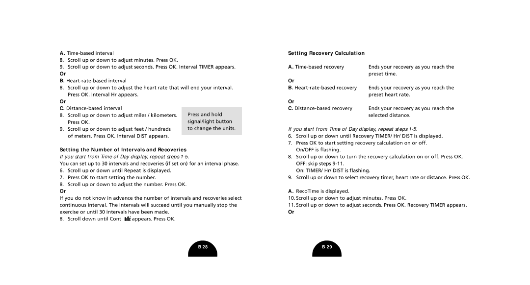 Polar S510, S520 manual Setting Recovery Calculation, Setting the Number of Intervals and Recoveries 