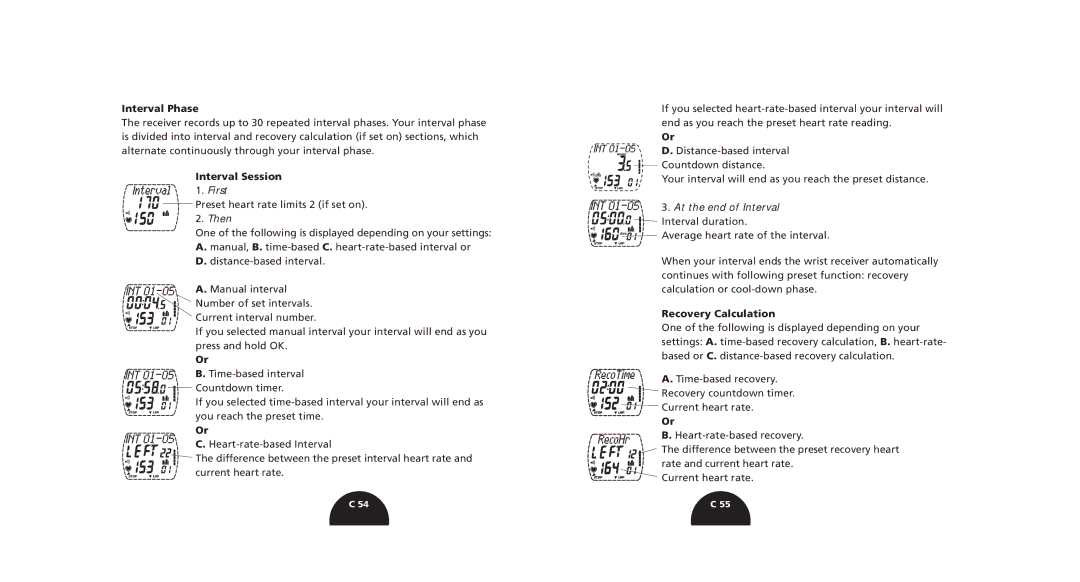 Polar S510, S520 manual Interval Phase, Interval Session, Recovery Calculation 