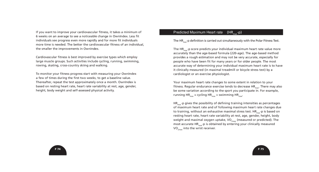 Polar S510, S520 manual Predicted Maximum Heart rate HRmax-p 