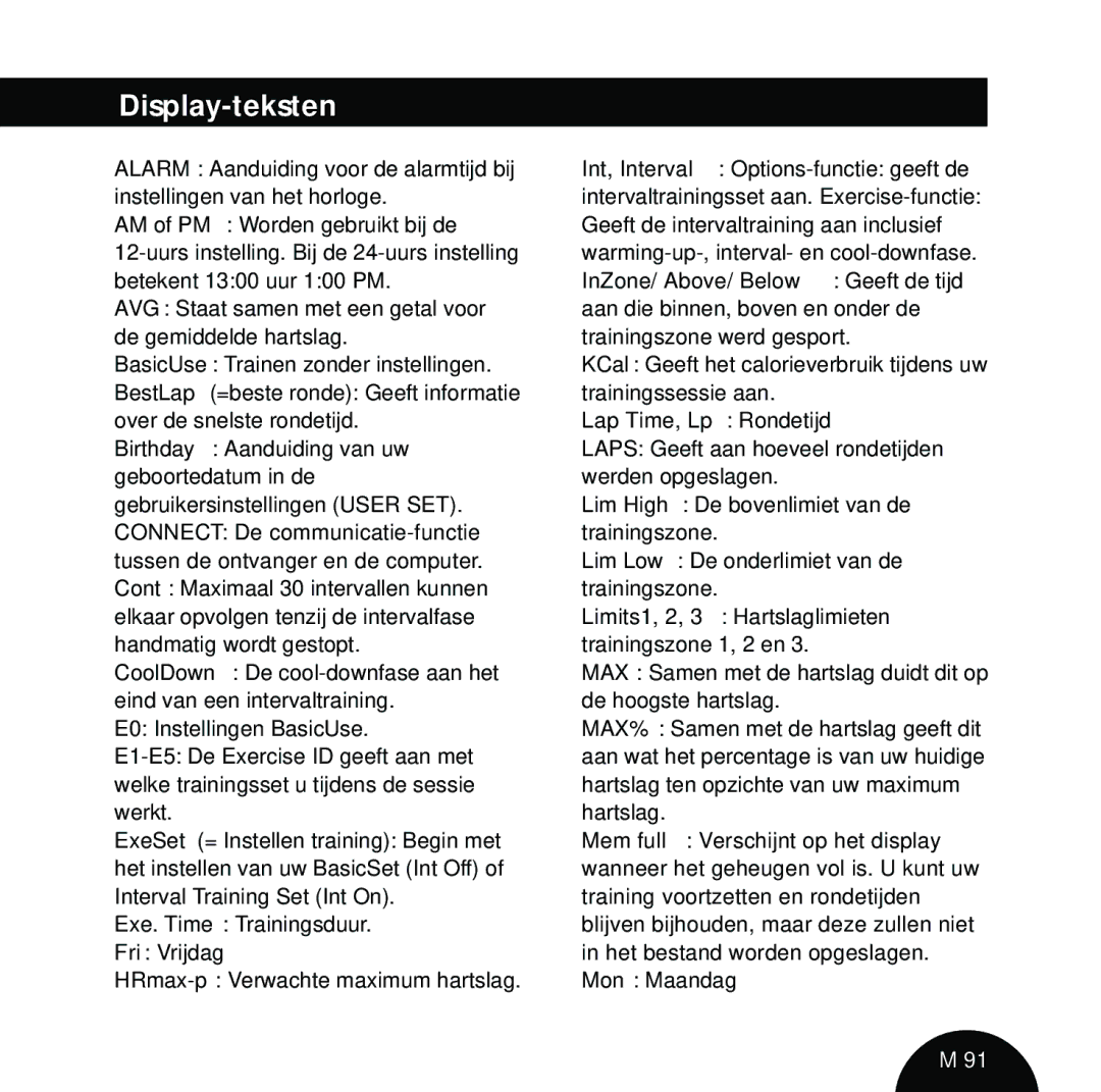 Polar S610 manual Display-teksten, Lap Time, Lp Rondetijd 