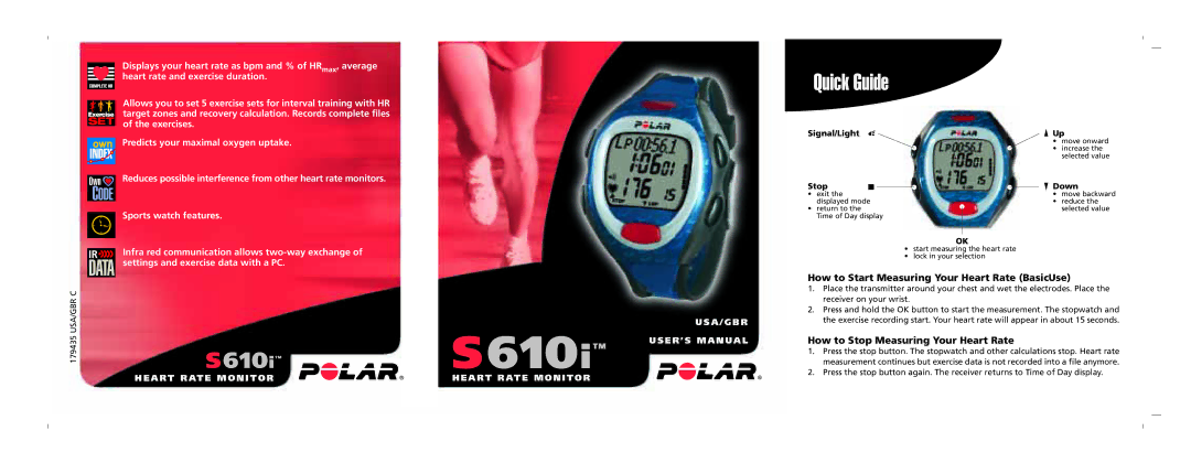 Polar S610i user manual Signal/Light Stop, Down 