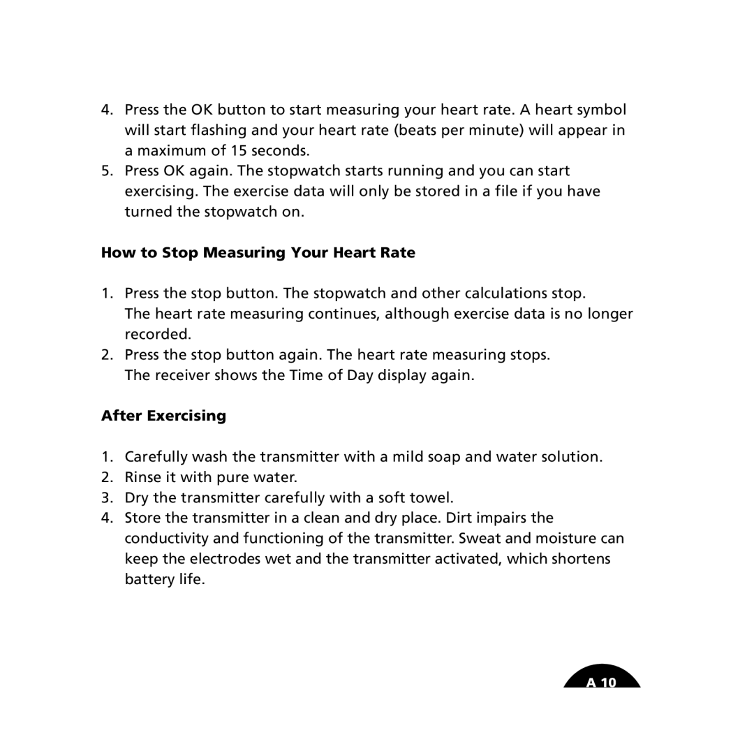 Polar S610i user manual How to Stop Measuring Your Heart Rate, After Exercising 