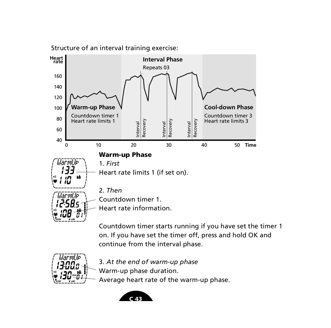 Polar S610i user manual Structure of an interval training exercise, Warm-up Phase 