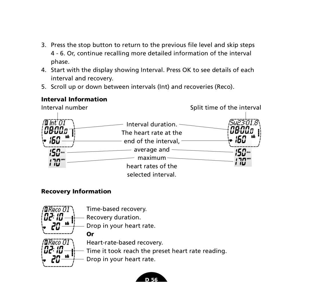 Polar S610i user manual Interval Information, Recovery Information 