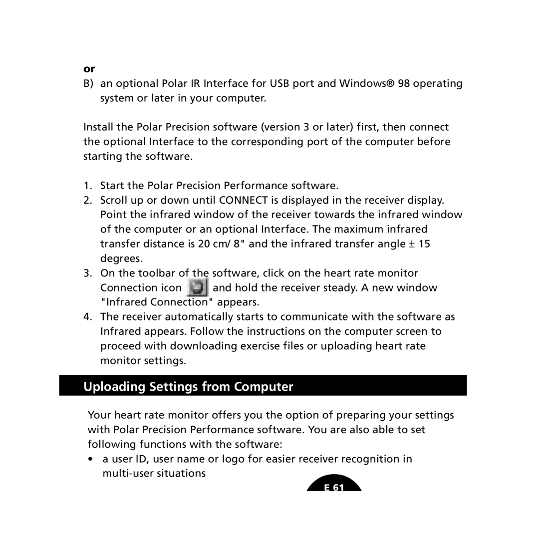 Polar S610i user manual Uploading Settings from Computer 