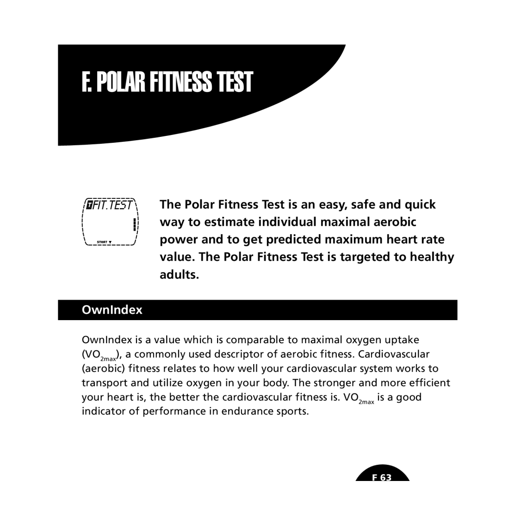 Polar S610i user manual Polar Fitness Test, OwnIndex 