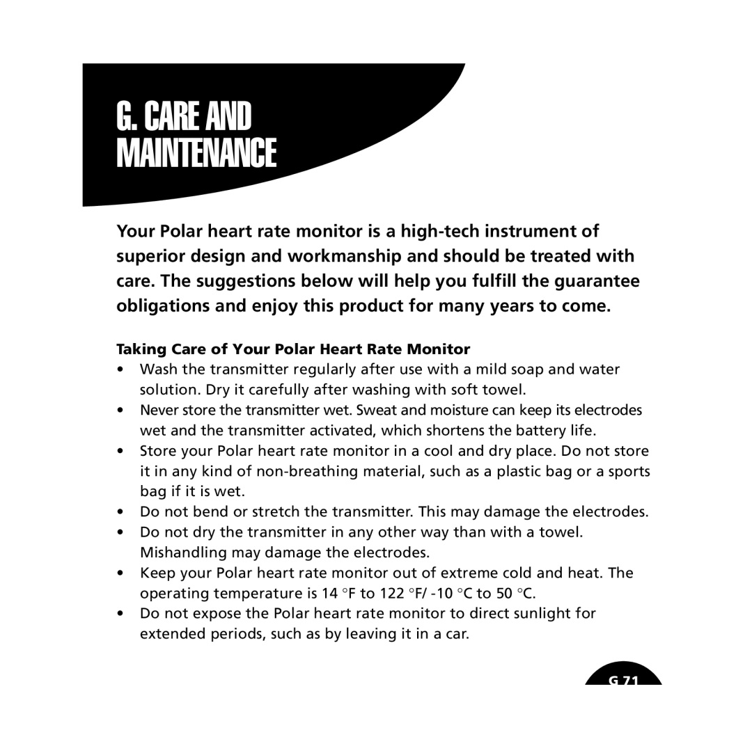 Polar S610i user manual Care Maintenance, Taking Care of Your Polar Heart Rate Monitor 