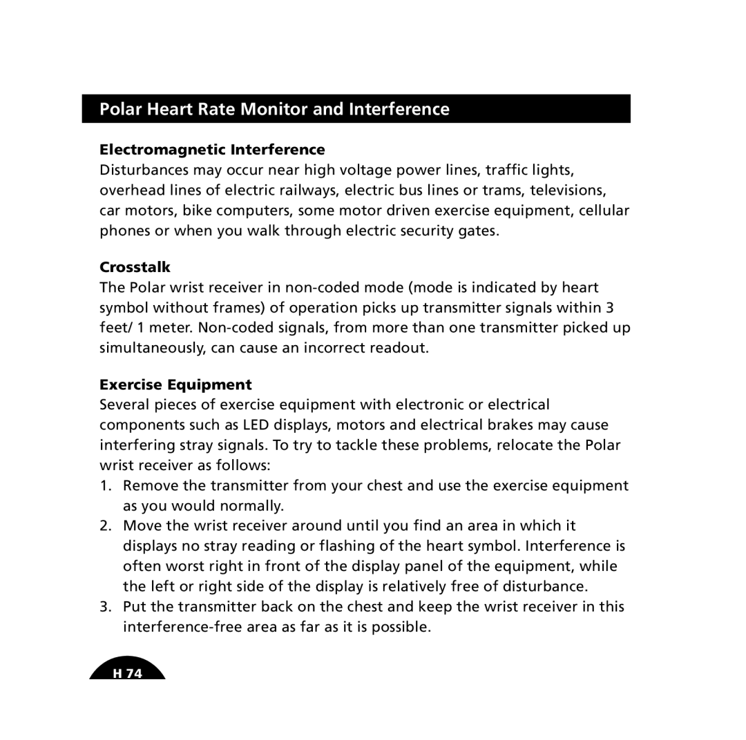 Polar S610i Polar Heart Rate Monitor and Interference, Electromagnetic Interference, Crosstalk, Exercise Equipment 