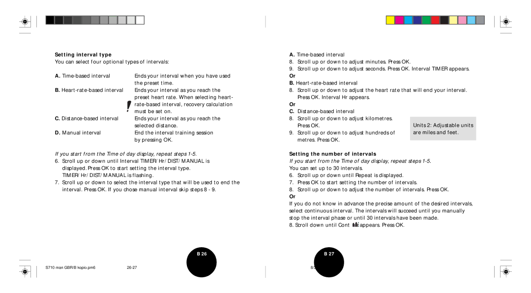 Polar S710 user manual Setting interval type, Setting the number of intervals 