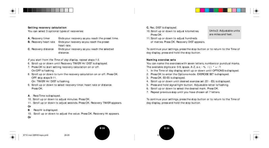 Polar S710 user manual Setting recovery calculation, Naming exercise sets 