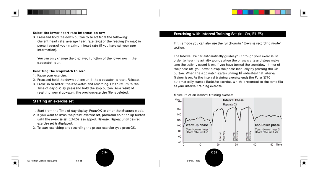 Polar S710 user manual Starting an exercise set, Exercising with Interval Training Set Int On, E1-E5 