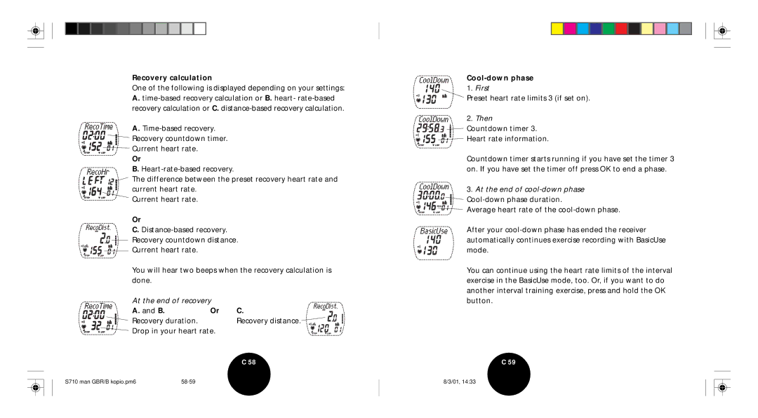 Polar S710 user manual Recovery calculation, Cool-down phase 