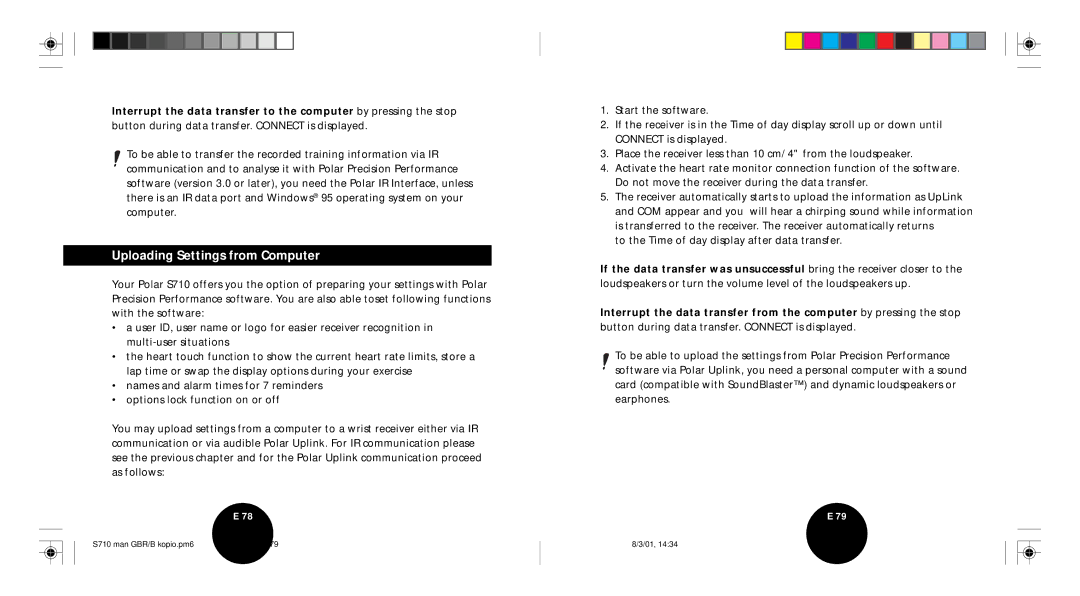 Polar S710 user manual Uploading Settings from Computer 