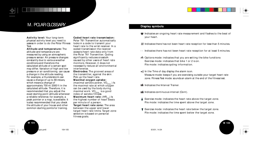 Polar S710 user manual Polar Glossary, Display symbols 