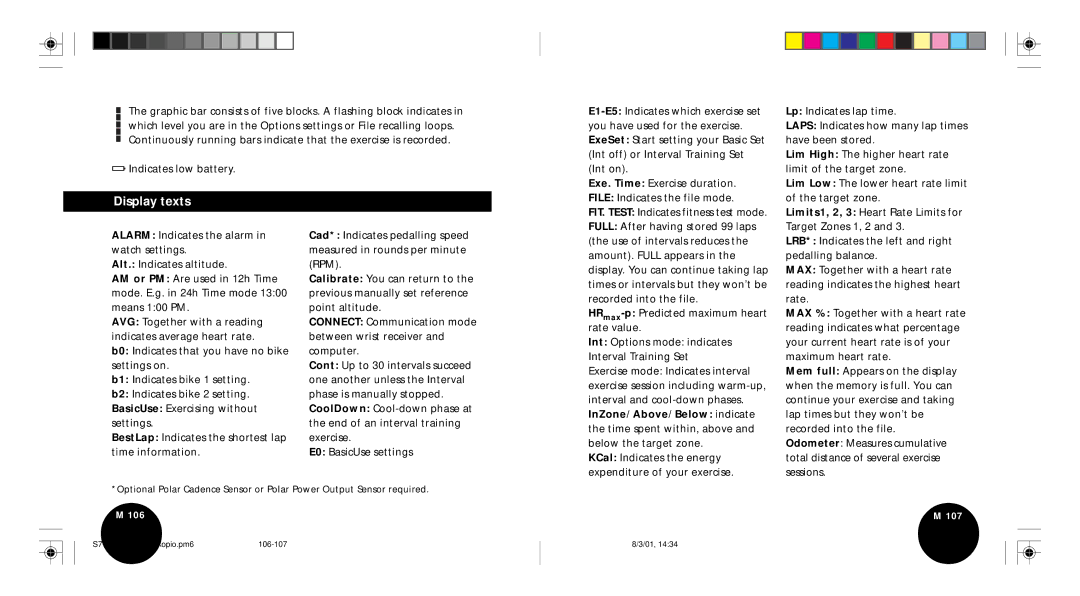 Polar S710 user manual Display texts 