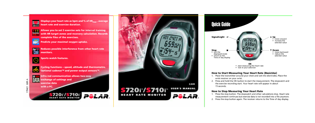 Polar s720i/s710i manual Signal/Light Stop, Down 