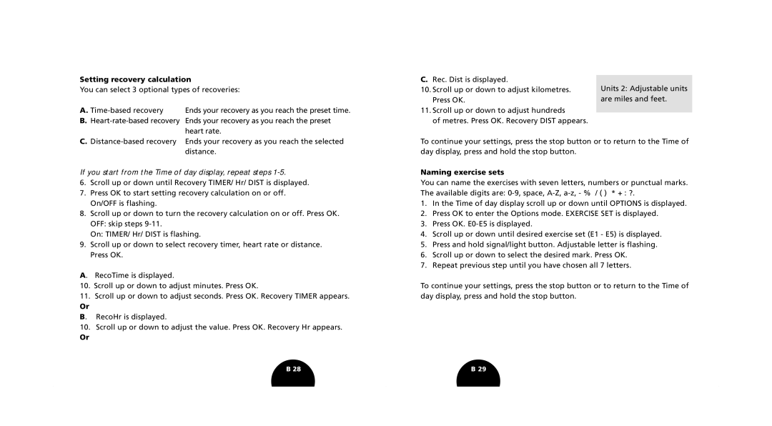 Polar s720i/s710i manual Setting recovery calculation, Naming exercise sets 