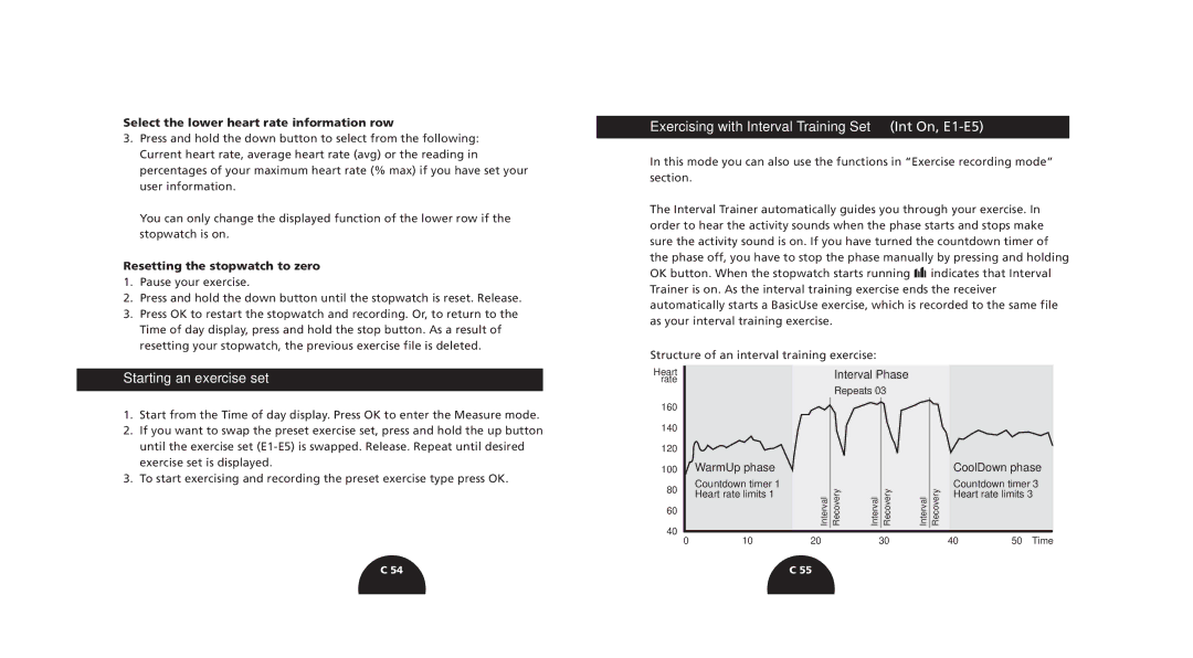 Polar s720i/s710i manual Starting an exercise set, Exercising with Interval Training Set Int On, E1-E5 