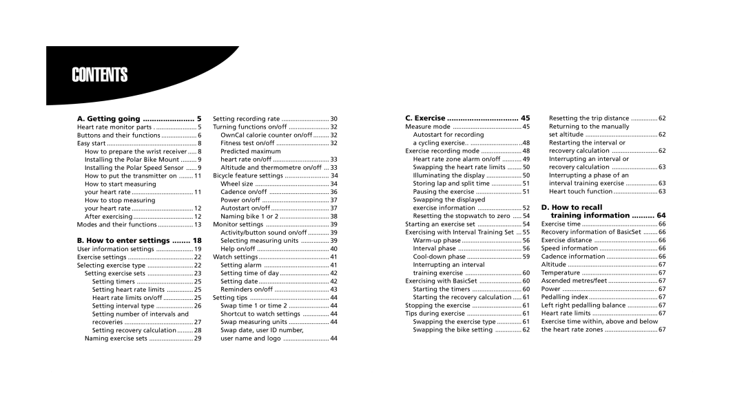 Polar s720i/s710i manual Contents 