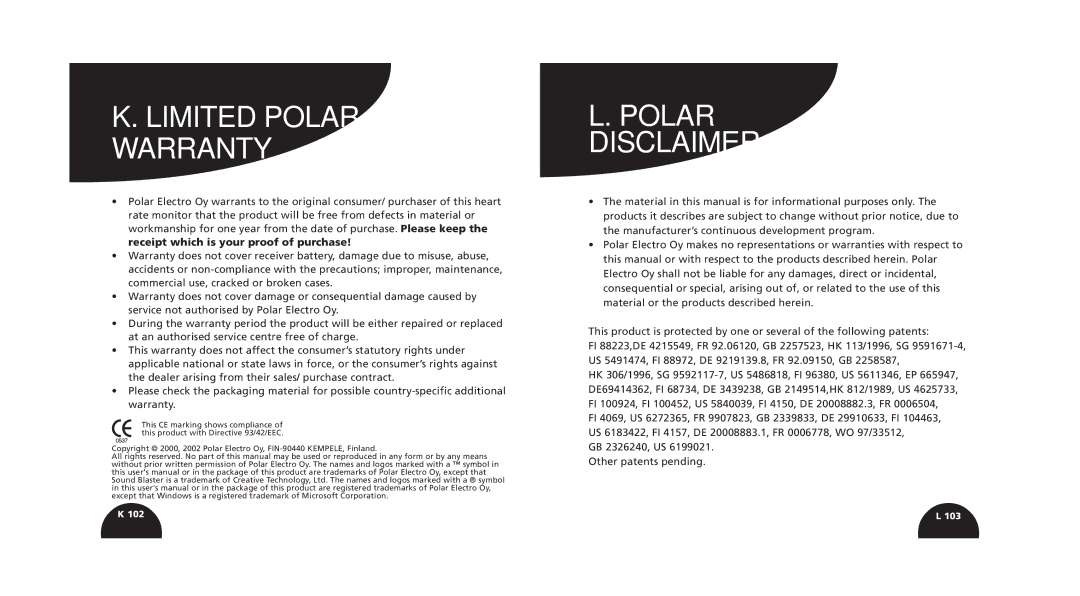 Polar s720i/s710i manual Limited Polar Warranty, Polar Disclaimer 