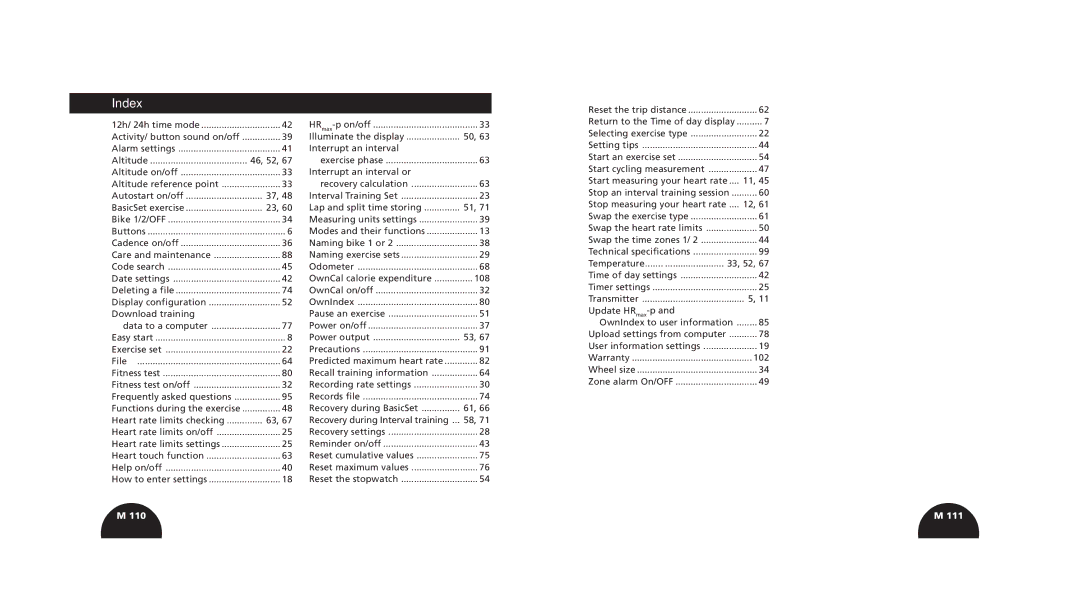 Polar s720i/s710i manual Index, 46, 52 