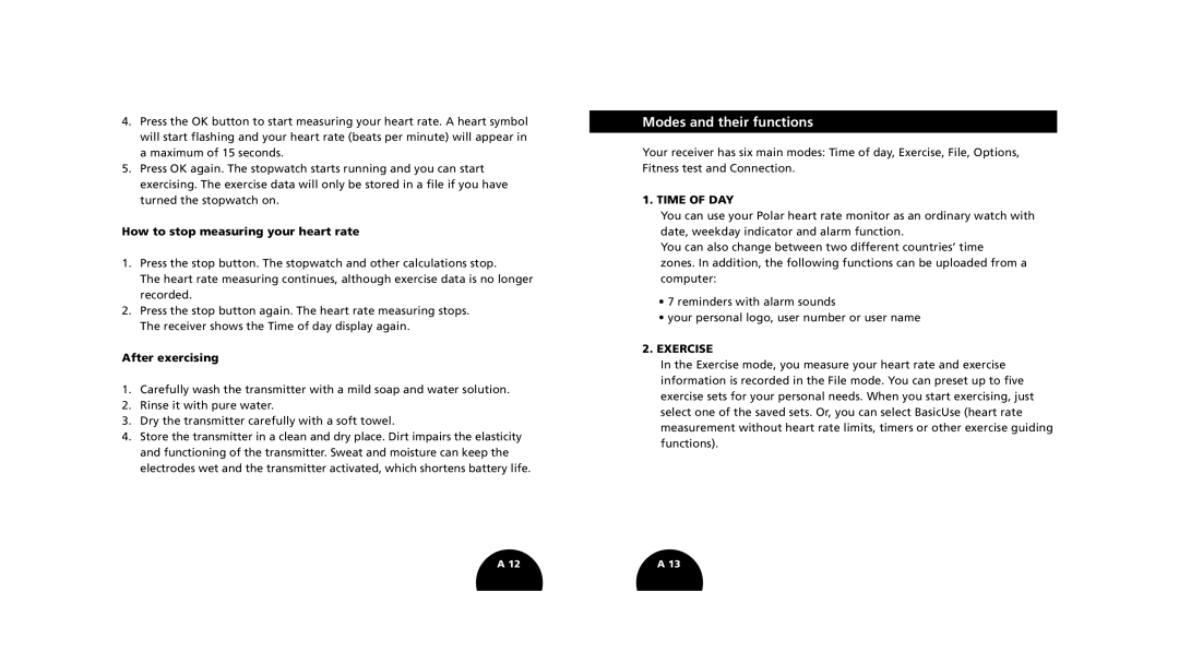 Polar s720i/s710i manual Modes and their functions, How to stop measuring your heart rate, After exercising 