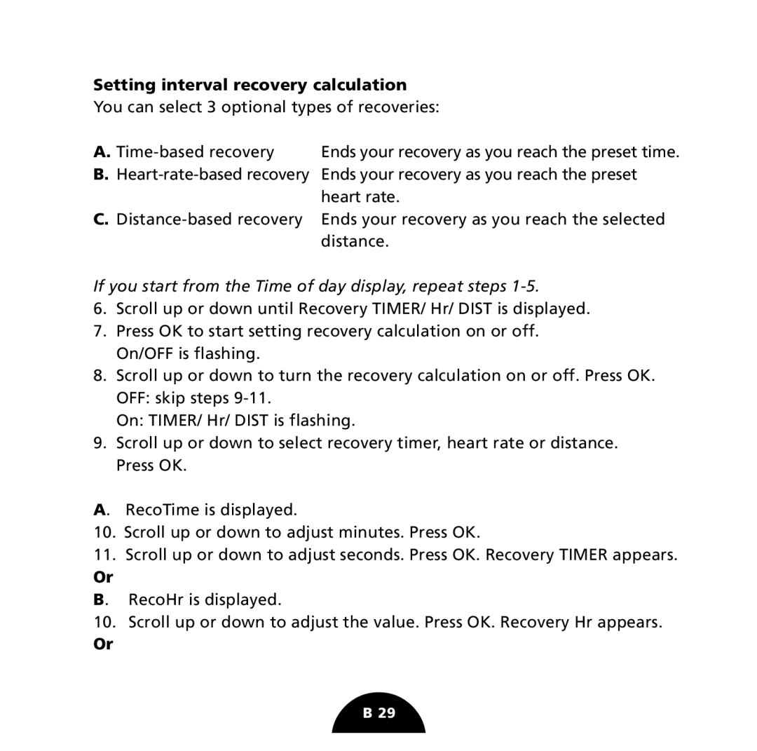 Polar S725 user manual Setting interval recovery calculation 