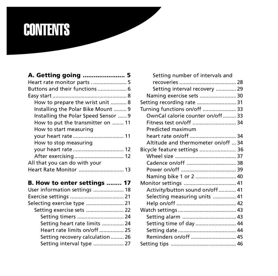 Polar S725 user manual Contents 