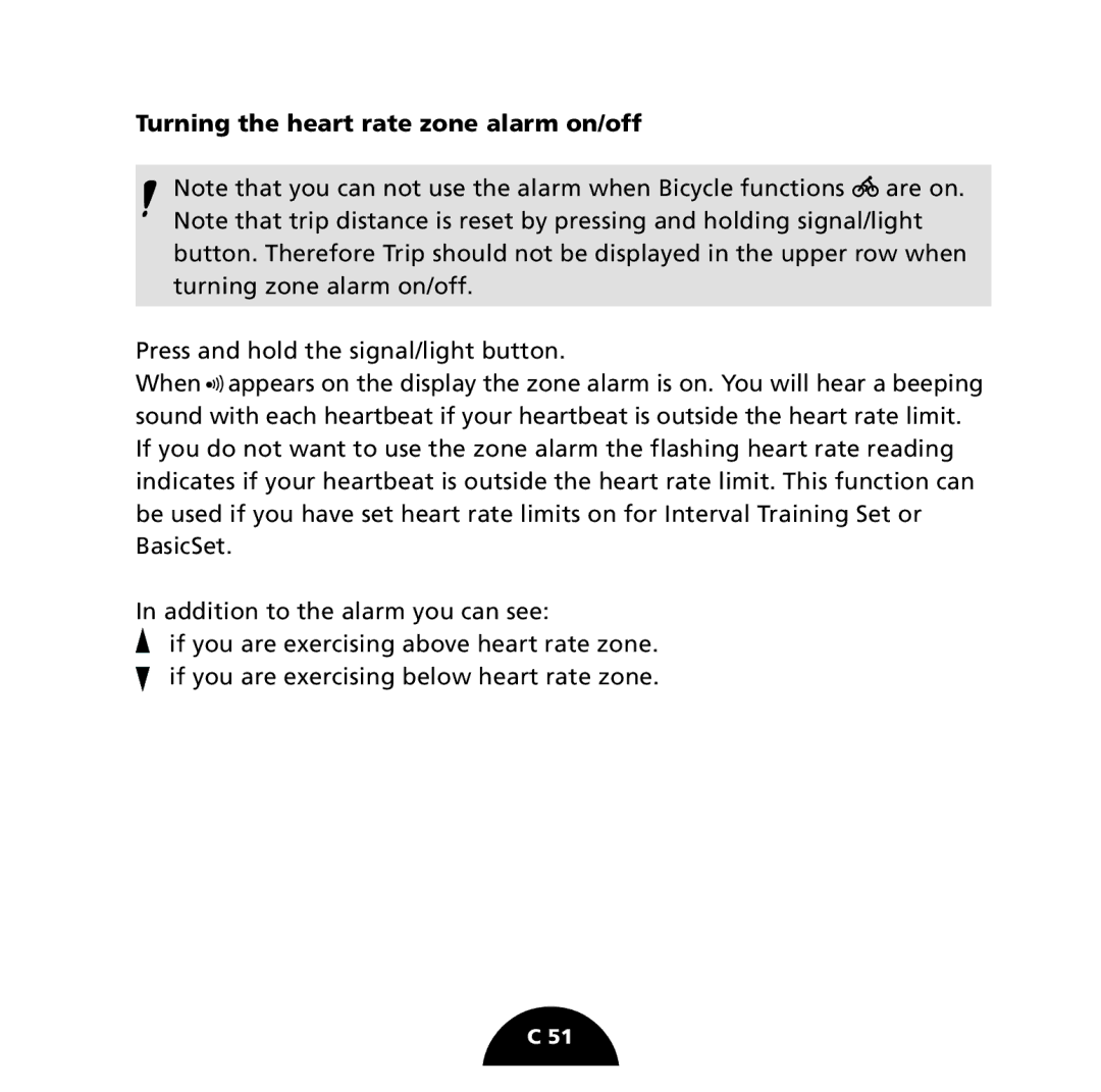 Polar S725 user manual Turning the heart rate zone alarm on/off 