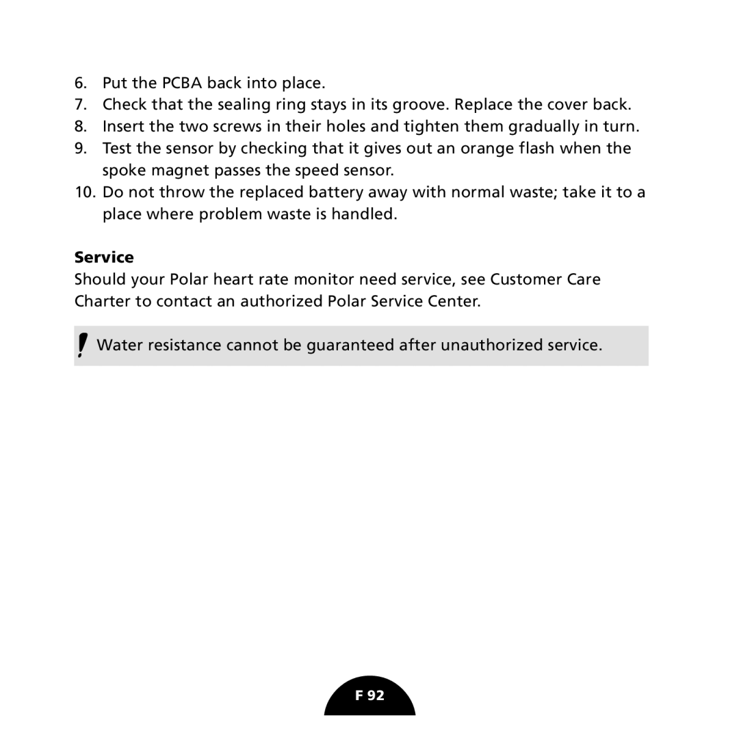 Polar S725 user manual Service 