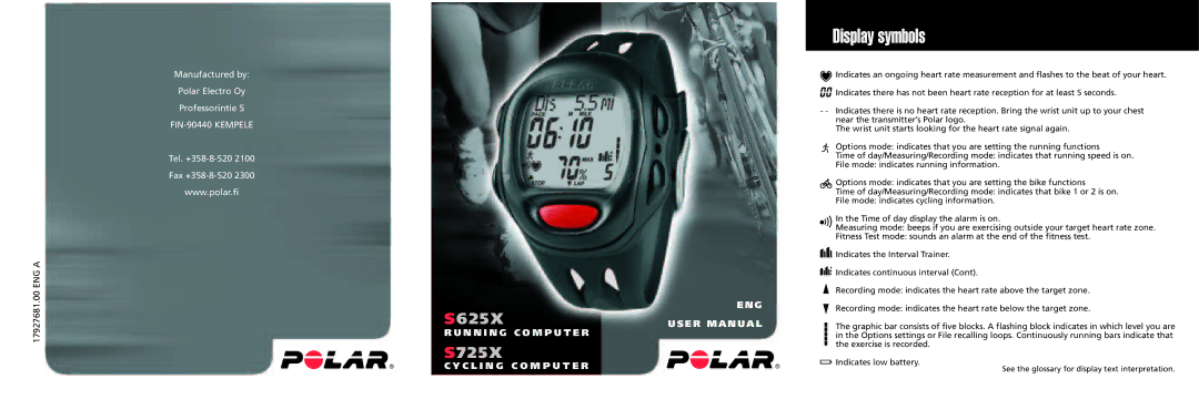 Polar S725X user manual Display symbols 