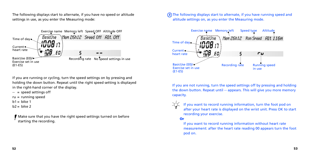 Polar S725X user manual Exercise set in use Use E1-E5 