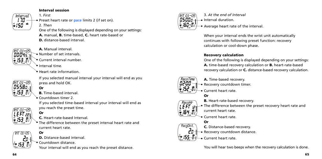 Polar S725X user manual Interval session, Recovery calculation 