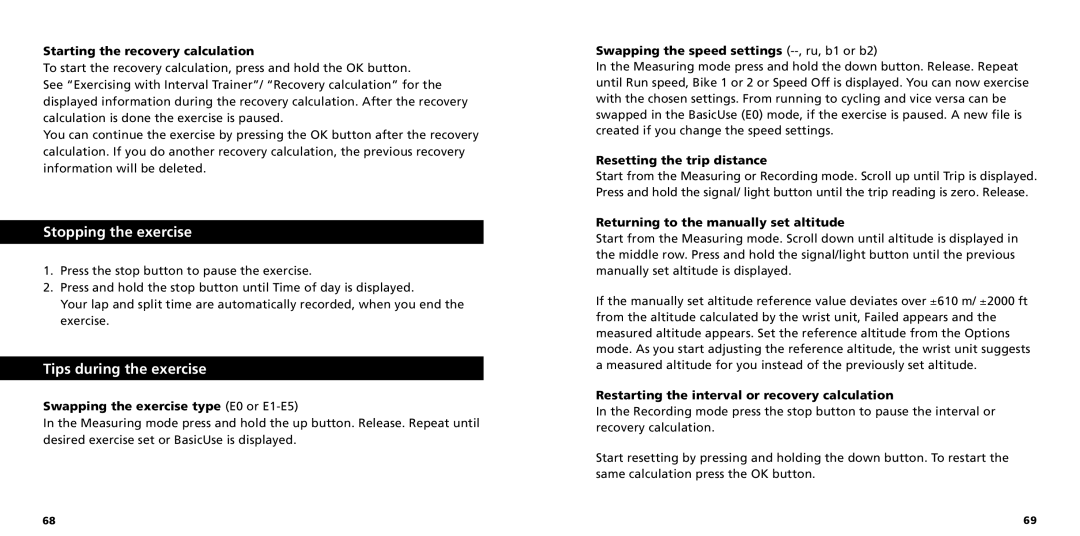 Polar S725X user manual Stopping the exercise, Tips during the exercise 