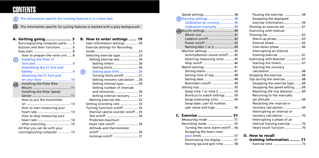 Polar S725X user manual Contents 