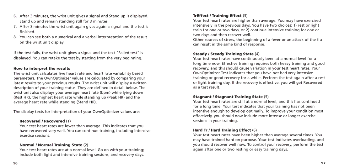 Polar S725X user manual How to interpret the results, Recovered / Recovered, Normal / Normal Training State 