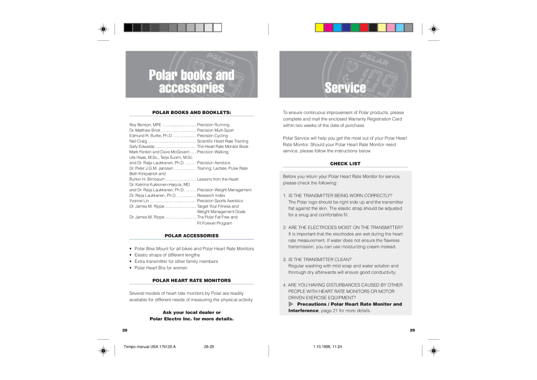 Polar TEMPO user manual Polar books Accessories, Service 