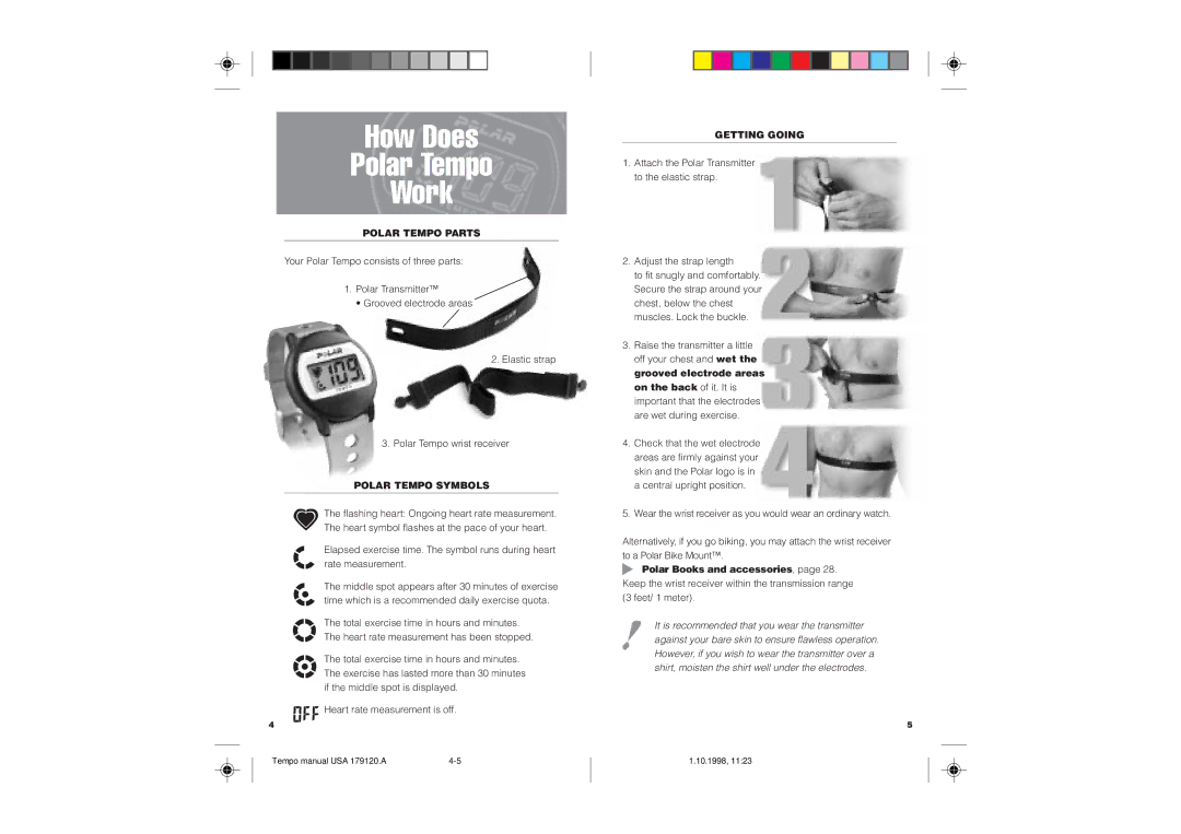 Polar TEMPO user manual How Does Polar Tempo Work, Polar Tempo Parts, Polar Tempo Symbols, Getting Going 