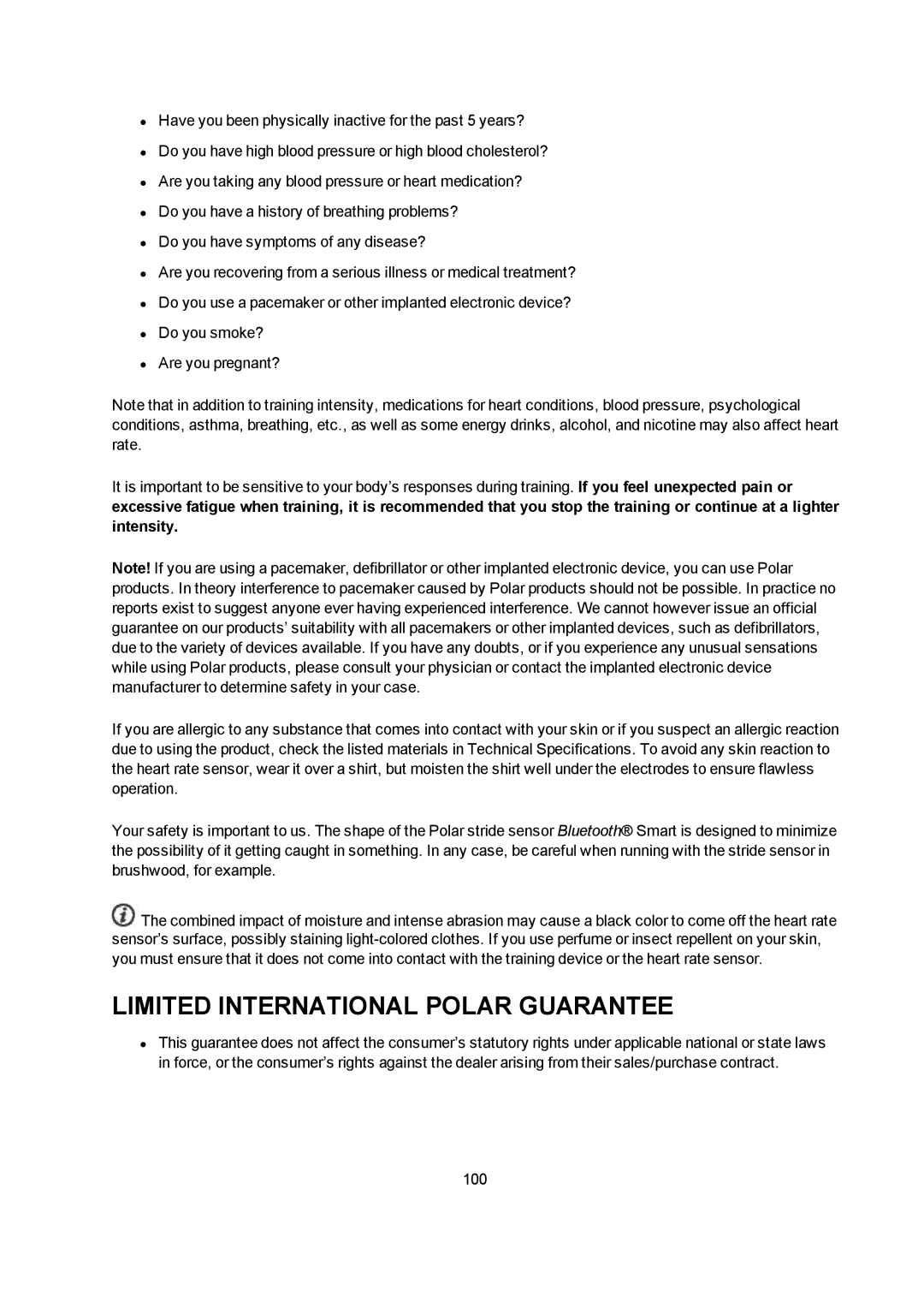 Polar V800 manual Limited International Polar Guarantee 