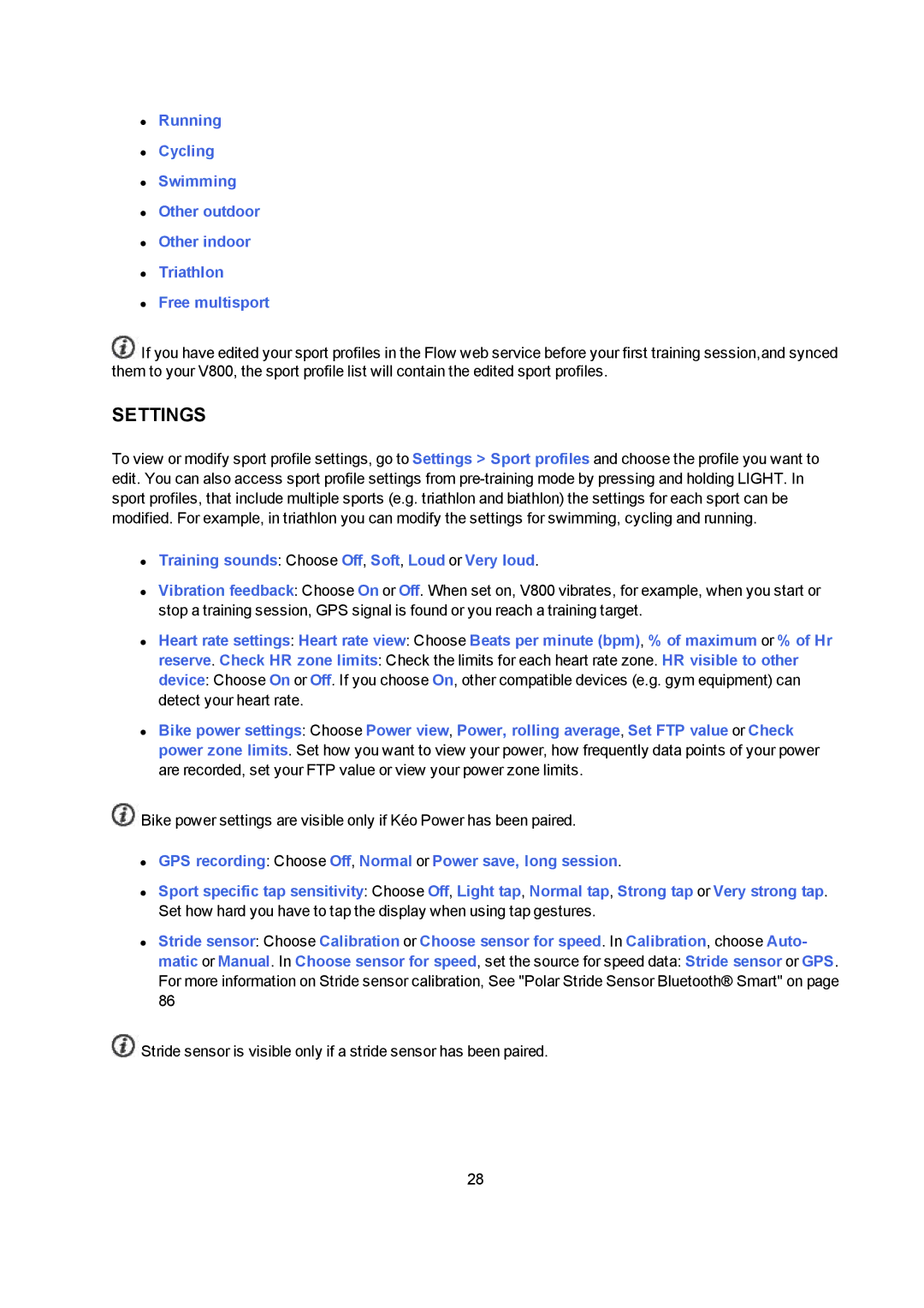 Polar V800 manual Training sounds Choose Off, Soft, Loud or Very loud 