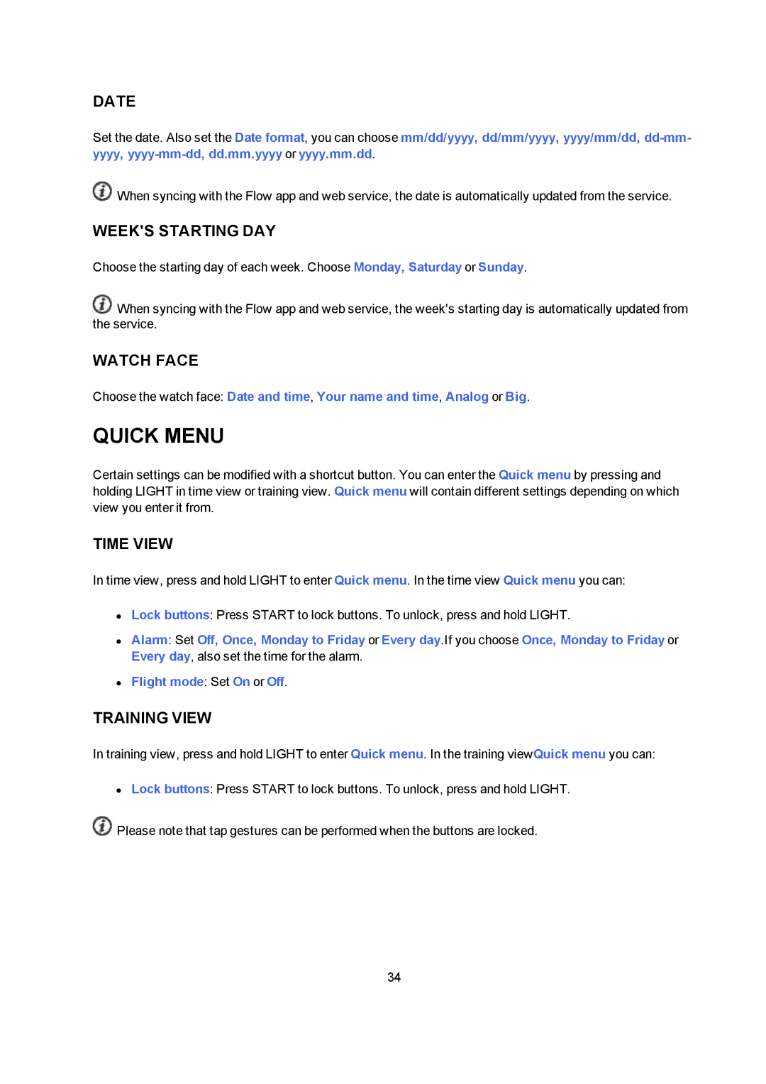 Polar V800 manual Quick Menu 