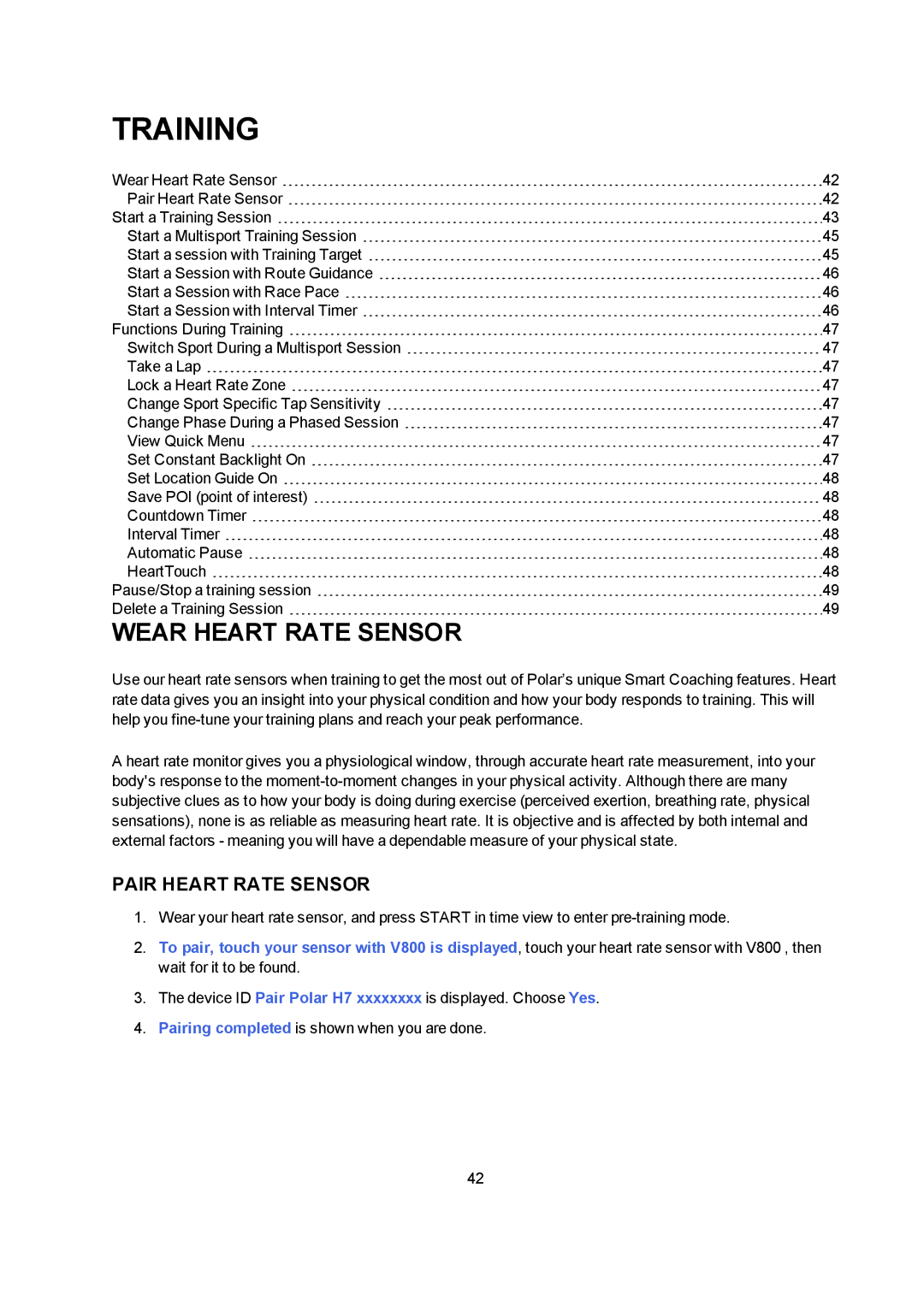 Polar V800 manual Training, Wear Heart Rate Sensor, Pair Heart Rate Sensor 