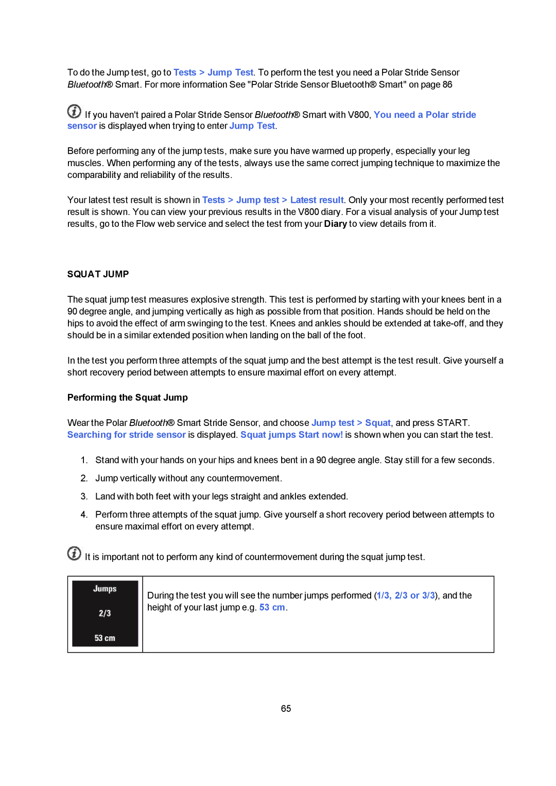 Polar V800 manual Performing the Squat Jump 