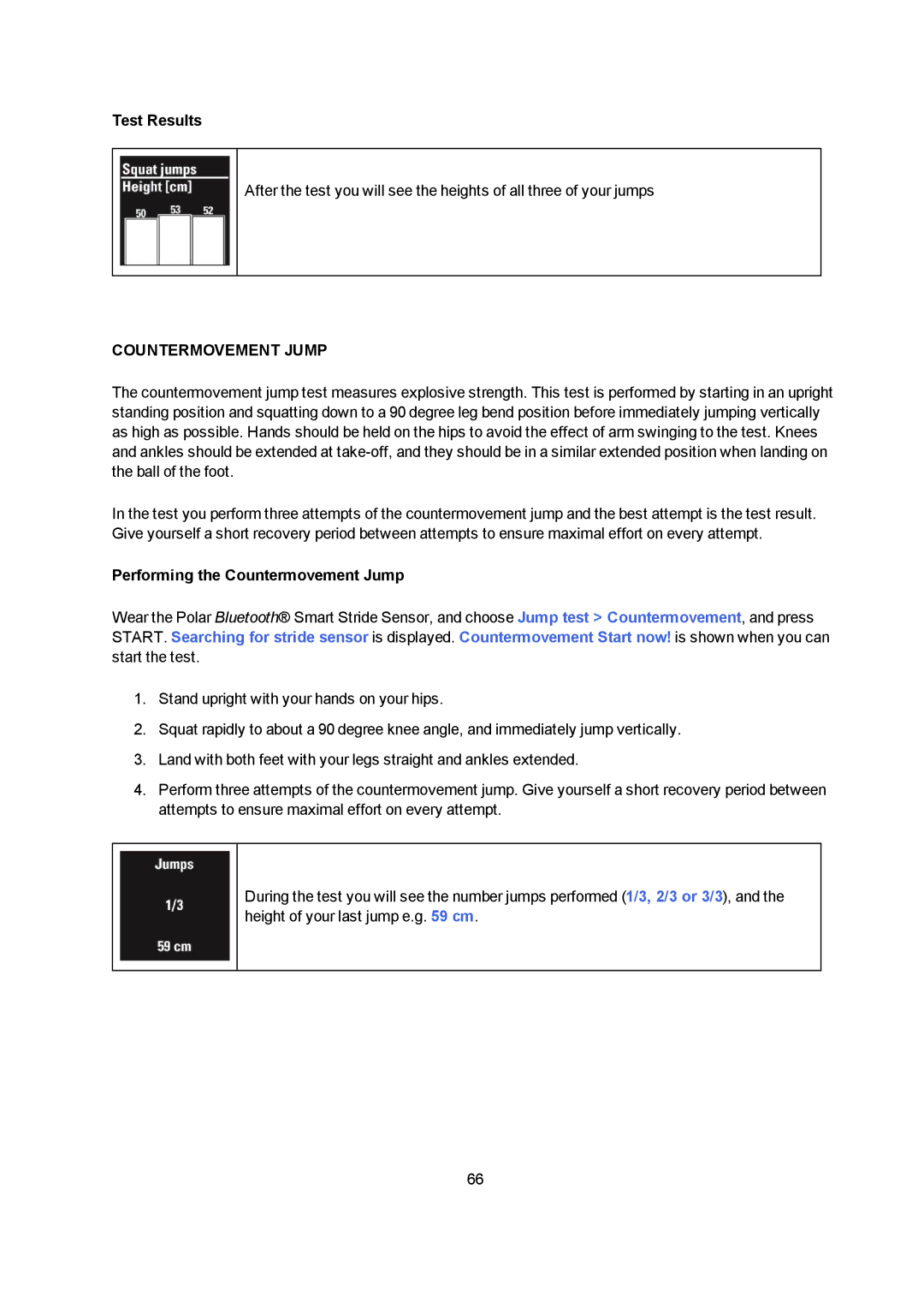 Polar V800 manual Test Results, Performing the Countermovement Jump 