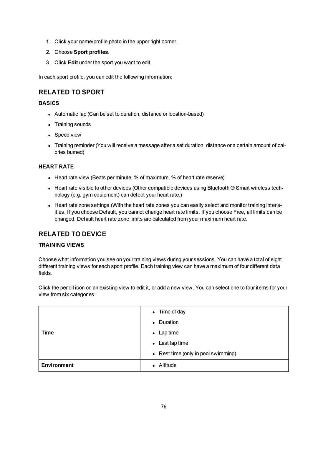 Polar V800 manual Related to Sport, Related to Device, Basics, Heart Rate, Training Views 