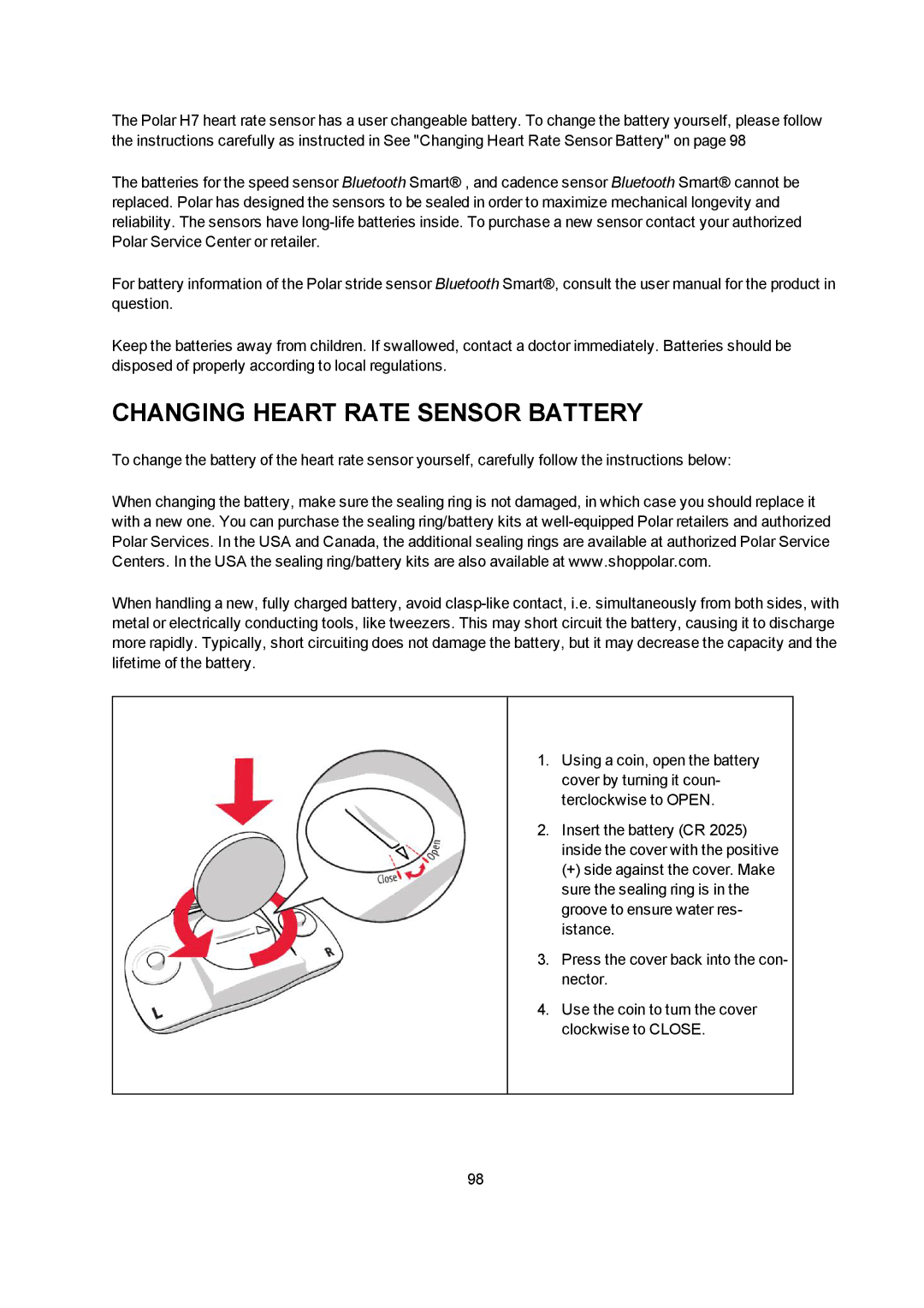 Polar V800 manual Changing Heart Rate Sensor Battery 